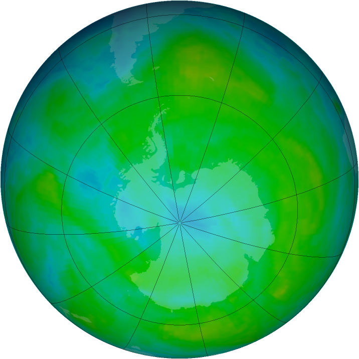 Antarctic ozone map for 12 January 1985